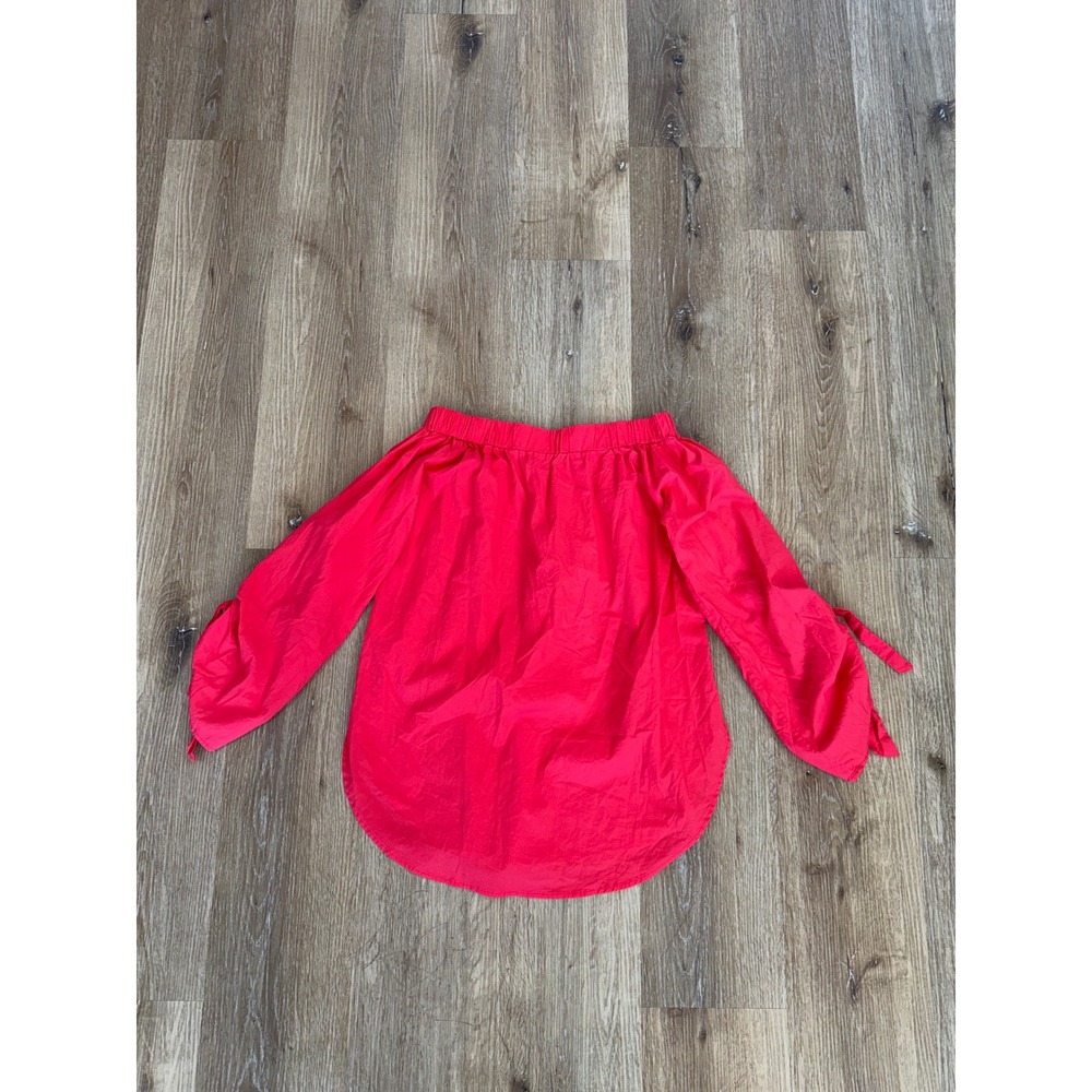 Love In Womens Pink‎ Off The Shoulder Tie Sleeve Poplin Blouse Top Small T30080